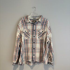 Duluth Trading Co Cream and Blue Plaid Shirt